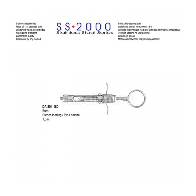 SS-2000 Strzykawka z aspiracją ręczną typ Łamana, uchwyt pierścieniowy 1,8ml