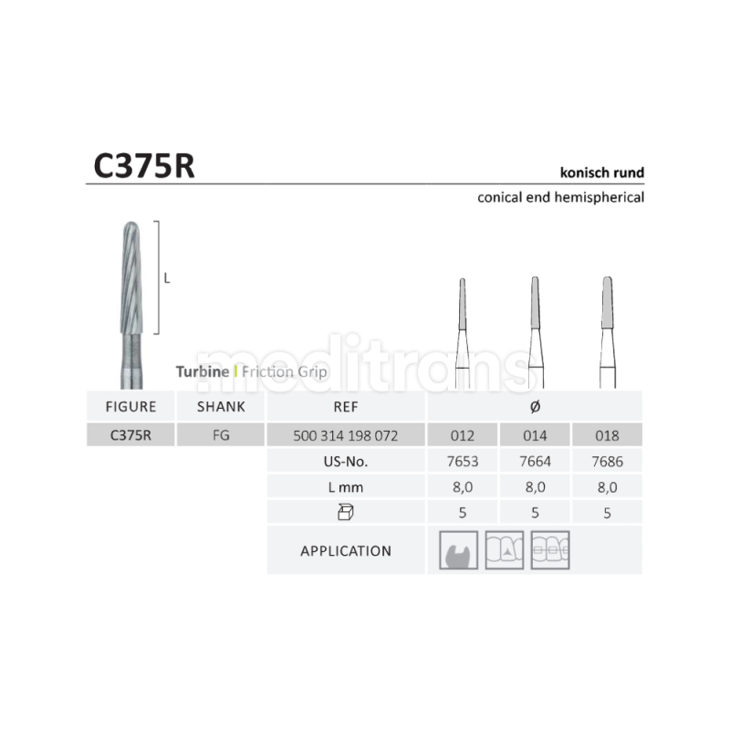 Jota Cone Finishing Burs - Stożek węglik spiekany 014 5 sztuk