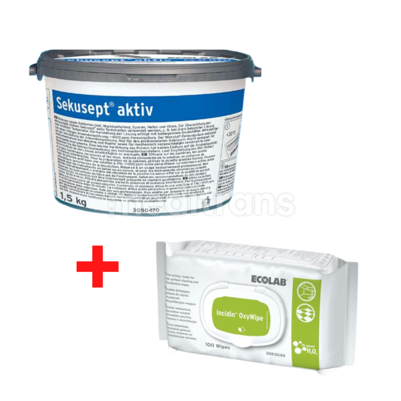 Sekusept Aktiv 1,5 kg + Incidin Oxy Wipe 100 sztuk