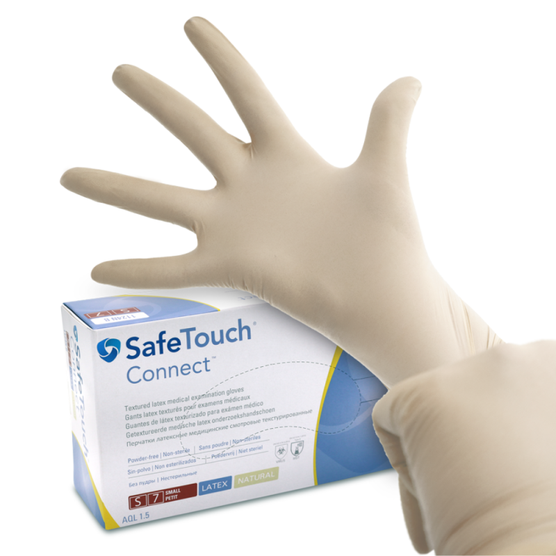 Rękawice lateksowe SafeTouch Connect bezpudrowe Natural