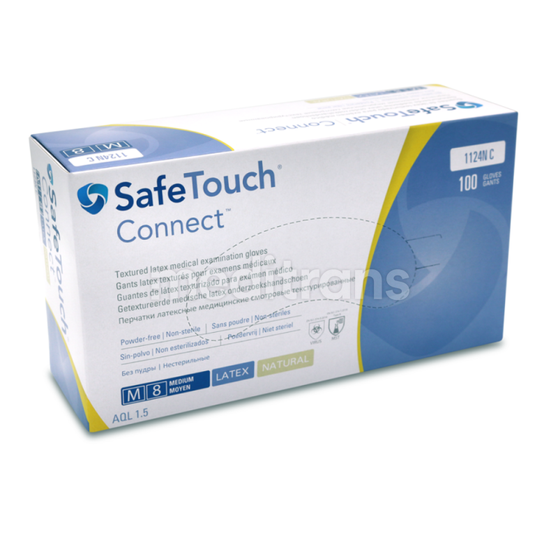 Rękawice lateksowe SafeTouch Connect bezpudrowe Natural