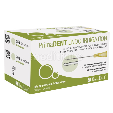 2-otworowe igły do płukania PrimaDent Endo Irrigation 0.5x25mm 100 sztuk WYPRZEDAŻ