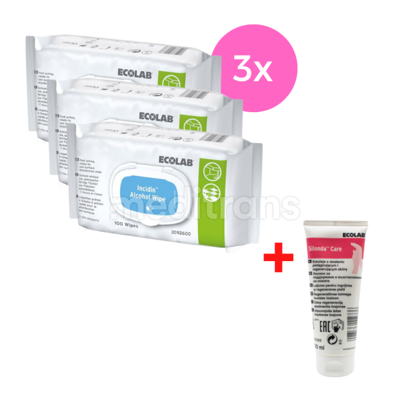 3 x Incidin Alcohol Wipes 100 sztuk + Silonda Care 100ml