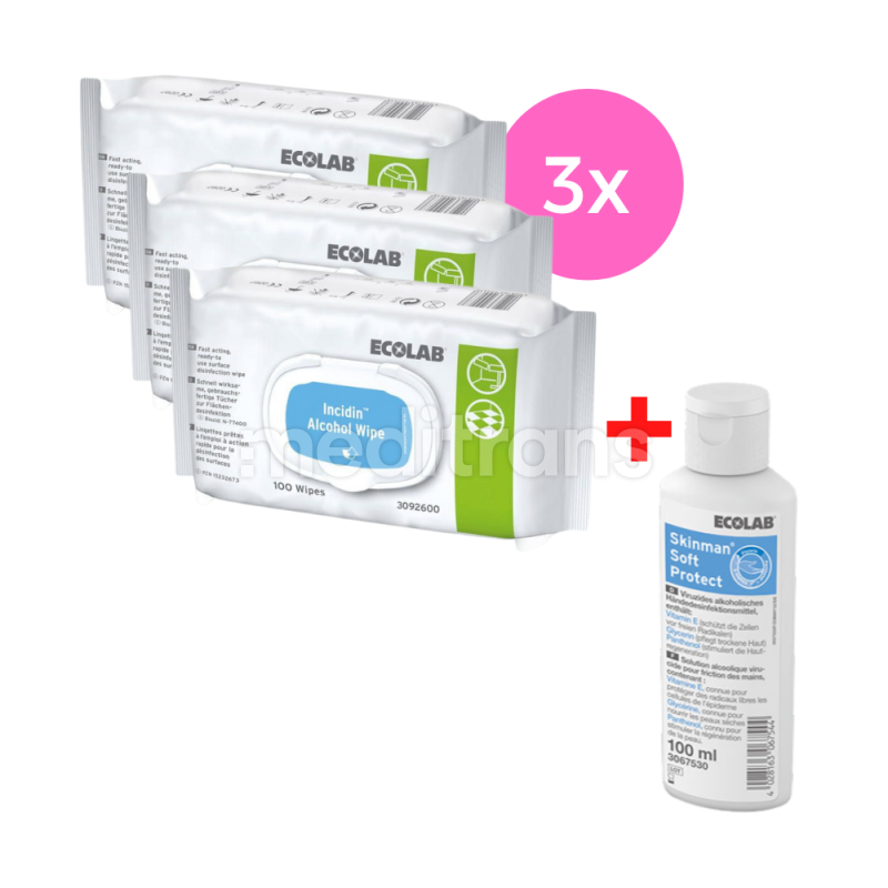 Incidin Alcohol Wipes 3 x 100 sztuk + Skinman Soft Protect 100 ml