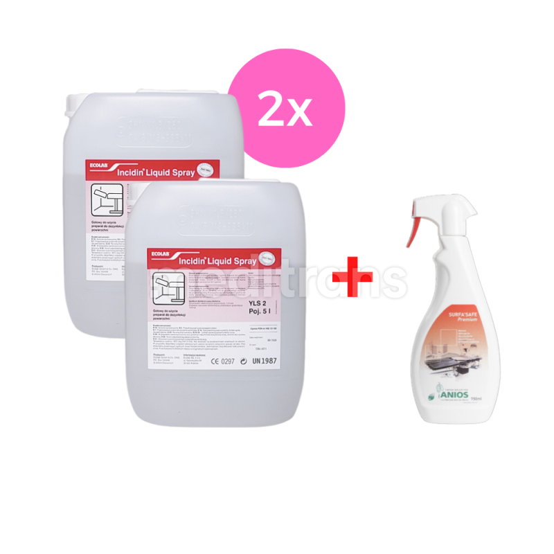 2 x Incidin Liquid Spray 5l + Surfa'Safe Premium 750ml