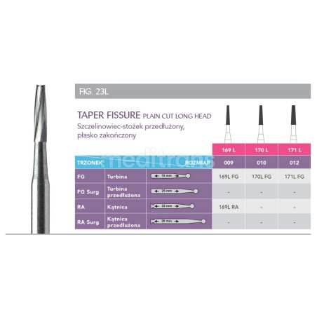 Prima Taper Fissure Plain Cut Long Head